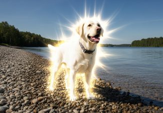 Whisk_dog on beach with aura